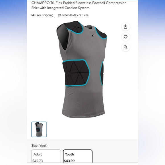 NWT YOUTH CHAMPRO PADDED FOOTBALL SHIRT - Picture 1 of 1